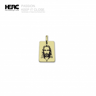 Jezus oryginalna zawieszka (rozmiar XS), piękny nieśmiertelnik z grawerem, Jezus z Całunu Turyńskiego (złoto 585 14K)  16/10mm 