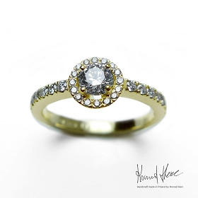 Exclusive gold ring with 0.58CT diamonds in Halo style (forged)